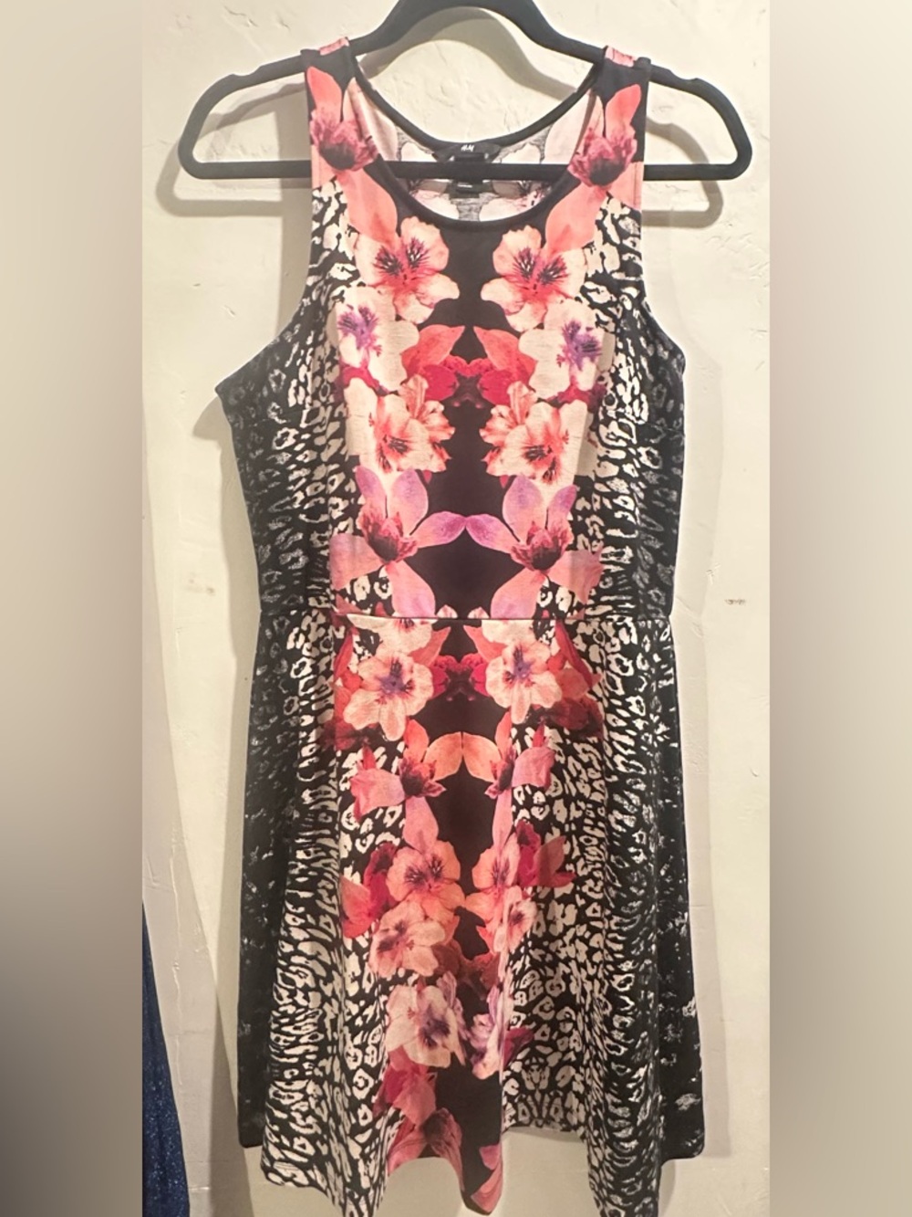 H&M Black Dress with Pink Floral & Leopard Accent